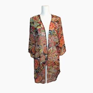 Say What Sheer Floral Open Front Kimono Swim Cover Up Size Medium